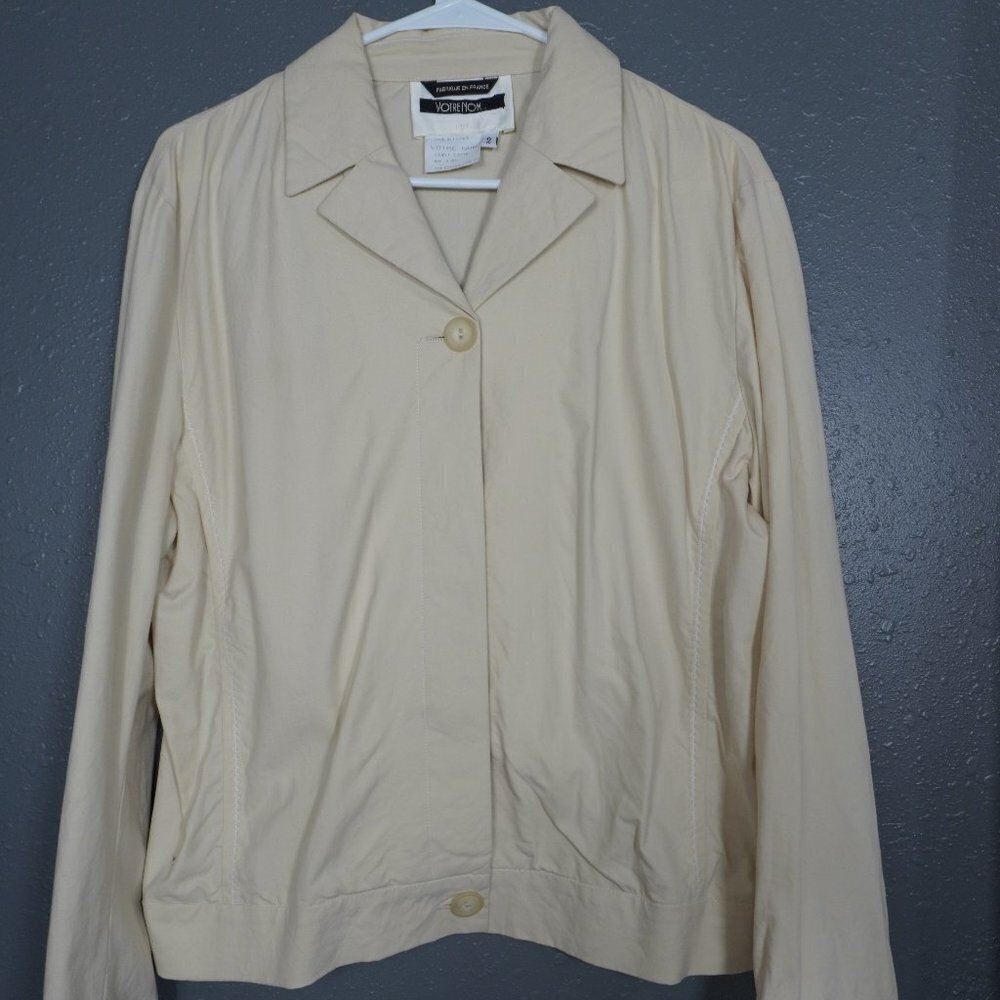 Votre Nom Womens Beige Button Down Collard Fabric In France Blazer Size 2